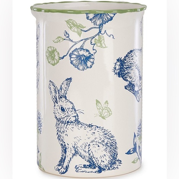 NWT Southern Living Blue Floral Utensil Crock Easter Bunny Vase - Picture 1 of 7